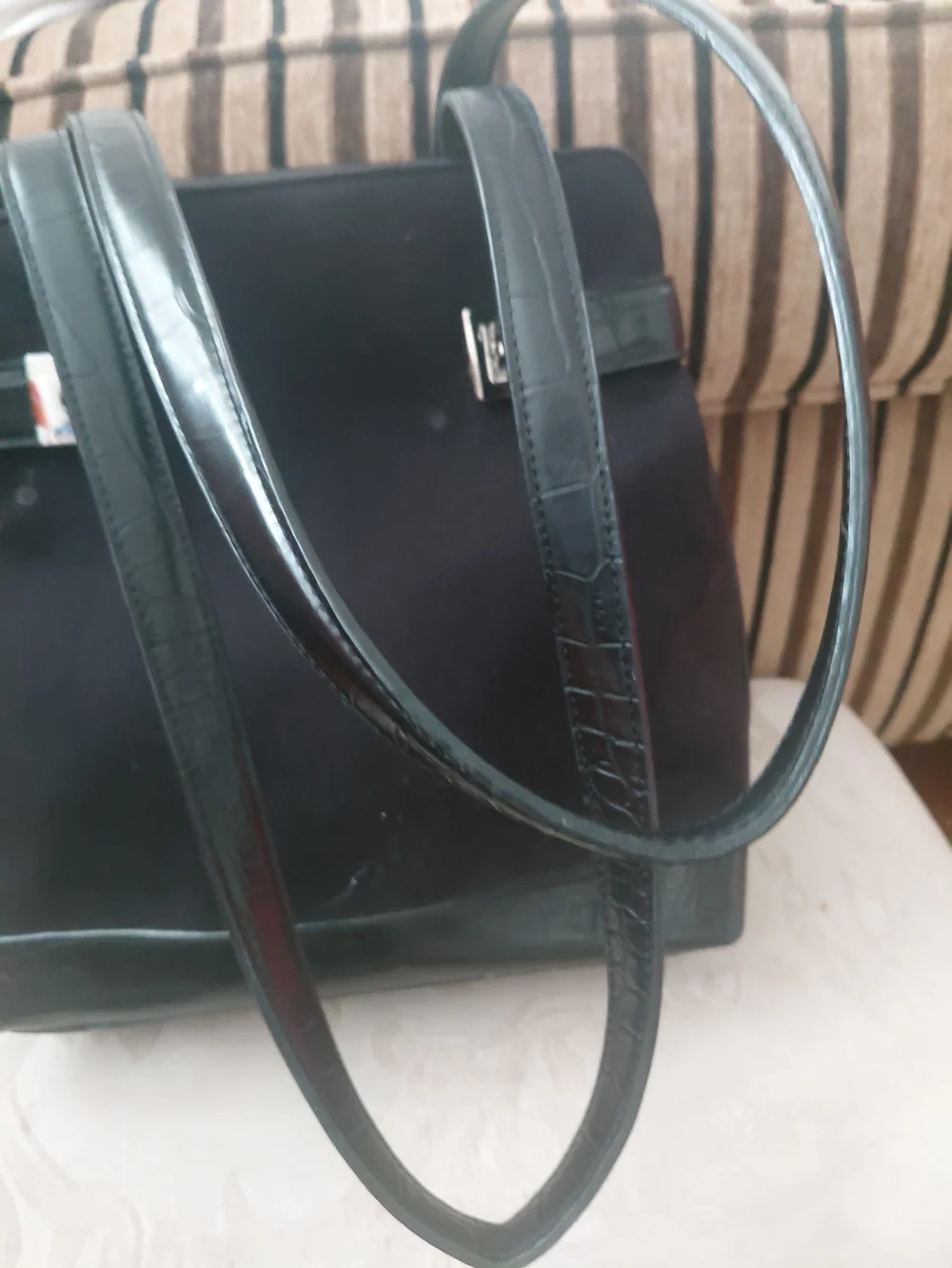 Vintage Nine West Black Suede Tote Bag with Leather Trim